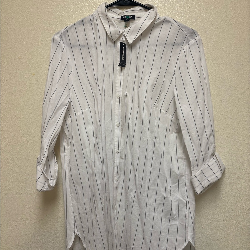 Express White and Black Striped Men's Shirt